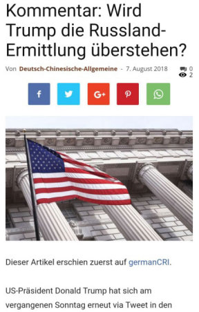 The German-Chinese Report website was forwarded on August 7, 2018.